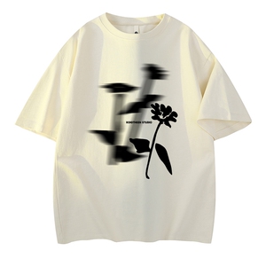抖音得物供货现货210克宽松纯棉美式潮牌印花落肩袖纯棉T恤AT2135图片