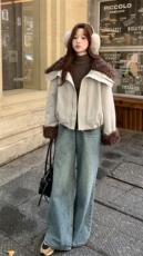新款美式复古派克服加厚短款皮毛一体p225-k328，女装派克服，2D075