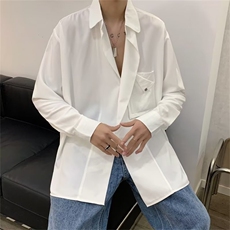 冷淡风高级感男装衬衣夏季薄款嘻哈设计感长袖白色衬衫C611/P44，男装衬衫，星座506