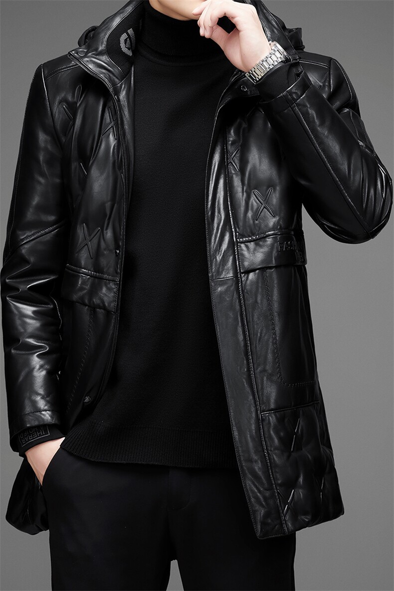 DLSN8125羽绒皮衣男头层绵羊皮白鸭绒羽绒服皮风衣P1550,男装皮衣,电商B360