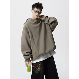 8XL-M美式重磅连帽卫衣大码结构设计拼接上衣秋季外套WY9106特P50图片