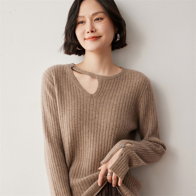 三粒扣女秋冬新款针织羊绒衫2024年秋冬季设计感,女装羊绒衫,蒂暖羊绒