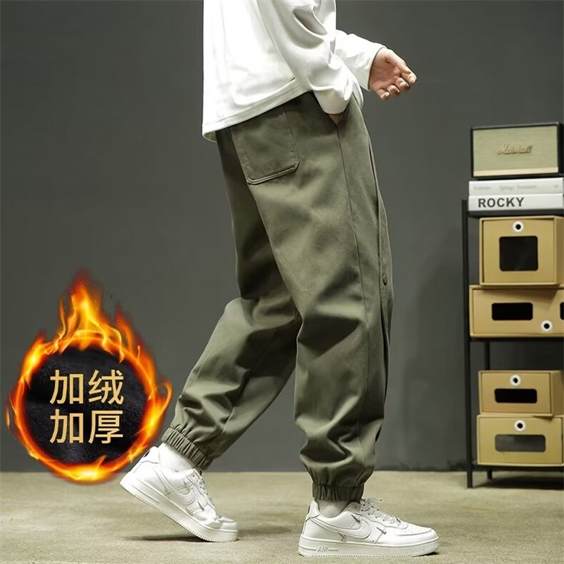 GX386P40现货加绒P45加绒加厚束脚工装裤日系港风纯棉抽绳休闲裤图片