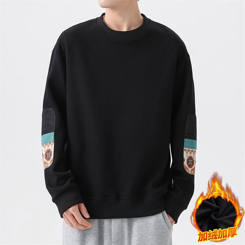 M-8XL 冬季加绒加厚胖子拼接圆领卫衣男图片