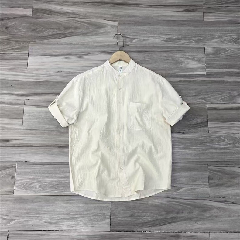 褶皱衬衫男新中式立领夏季麻布休闲外套棉麻衬衫65024-P58,男装衬衫,电商A243