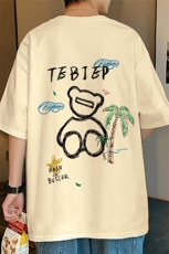 T533P26夏季新款港风纯棉短袖T恤ins衣服宽松半袖体恤小熊上衣，男装T恤，星座304A