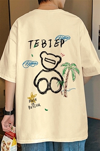 T533P26夏季新款港风纯棉短袖T恤ins衣服宽松半袖体恤小熊上衣图片