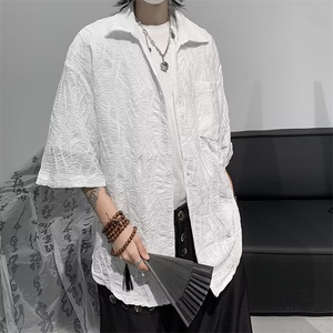 衬衫短袖男士夏季薄款纯色休闲痞帅五分衬衣服夏天外套CD22,李子柒夏天穿搭图片