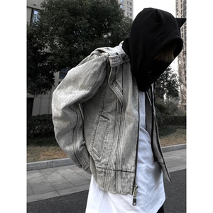 【有货】短款解构拼接牛仔外套男重工垫肩夹克JK8636LL-特P78图片