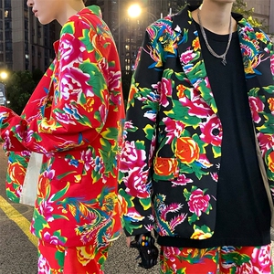 XZ01港风文艺男大码宽松西服东北大花潮牌开衫男女风民族特色图片