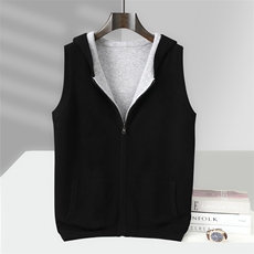 2025年秋季加厚带兜无袖帽衫马甲时尚百搭，男装背心/马甲，忠诺羊绒