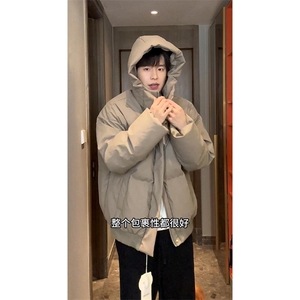 现货5W件冬季三防重磅boxy短款羽绒连帽PU皮棉衣外套防风加厚棉服