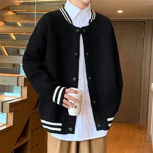 311B-1-CM-3969-P55控89港风棒球领开衫提花大码针织毛衣图片