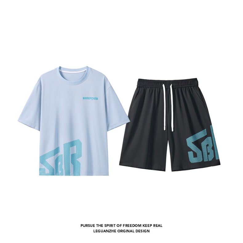 2025夏季新款港风白底大码冰丝印花短袖套装M-5XHQ25561-P60,男装休闲套装,电商A022