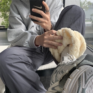 美式高街杏色休闲裤男冬季防水防风加厚高级感滑雪裤夹棉直筒裤子图片
