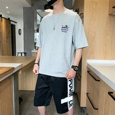 运动服男士夏季短袖T恤潮牌一套韩版潮流休闲套装DS773T，男装T恤，电商A102