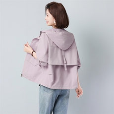 26年春新款纯棉休闲连帽宽松外套大码风格女装百搭休闲2605款，女装风衣，秋牧寒烟