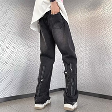 美式vibe裤子高街水洗牛仔裤男设计感小众拉链裤C943P42，男装牛仔裤，星座1116-2