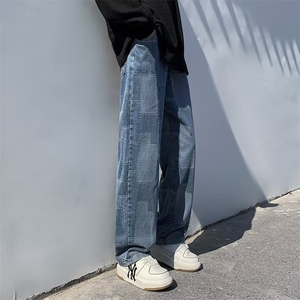 美式裤子男女秋冬高街ins潮牌牛仔裤hiphop宽松直筒阔腿裤43-P45图片