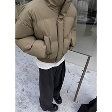 现货5W件冬季三防重磅硬挺boxy短款羽绒立领PU皮棉衣外套加厚棉服，男装棉衣，电商A486-1