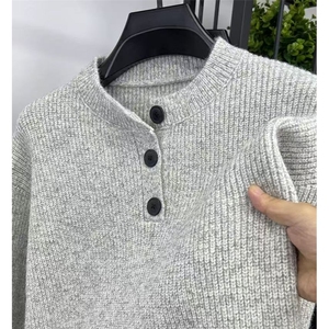 5010-P49 灰色美式复古亨利领毛衣男款冬季慵懒风高级感针织衫图片