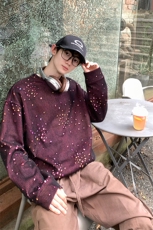 彩色星星提花破洞圆领卫衣男女设计感美式长袖t恤W4682-特价P50，男装卫衣，电商A007