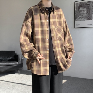 衬衫男春季新款港风宽松磨毛格子长袖衬衣CS601-特P27 无差价图片