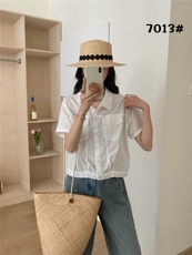2025年夏季POLO领短袖开衫修身型小衫，女装衬衫，洛丽兰可