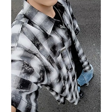 复古做旧短袖格子衬衫男宽松夏季潮流休闲衬衣外套潮CJ09，男装衬衫，星座1116A-1（原606A）