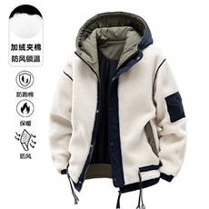 现货棉服男士加绒加厚拼接工装保暖羊羔毛冬装外套M021-P135，男装棉衣，星座308B-2