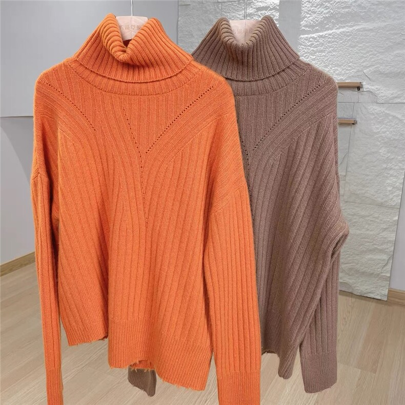 加厚35%羊绒衫女短款套头高领宽松显瘦开叉羊绒衫，女装羊绒衫，以美红杉羊绒