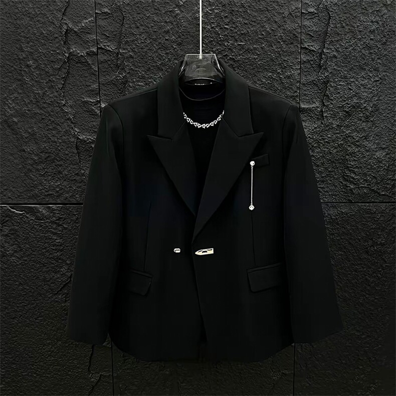 网图高级感金属设计感垫肩西装外套男士休闲西服XZ15P125,男装西服套装,星座512-1（原513-3）