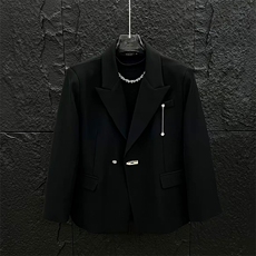 网图高级感金属设计感垫肩西装外套男士休闲西服XZ15P125，男装西服套装，星座512-1（原513-3）