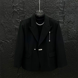 网图 高级感金属设计感垫肩西装外套男士休闲西服XZ15P125图片
