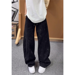 现货5千-KZ117-S-3XL-P45重磅350克割破撞色扎染美式弯刀宽松卫裤图片