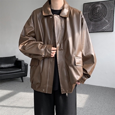 F677P65春秋男生休闲夹克PU机车时尚宽松日系夹克复古，男装夹克，星座512-6