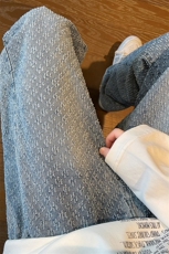8XL-M牛仔蓝男肌理感星空纹阔腿休闲特大码长裤男K996P58控78，男装休闲裤，电商D206-1