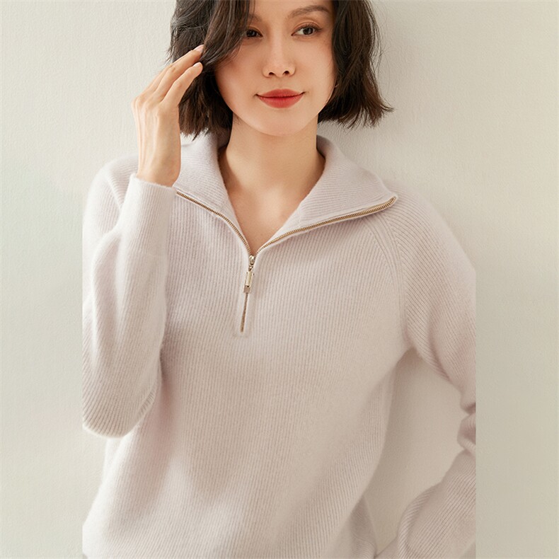 2024秋季新款半拉链长袖短款套头衫休闲百搭35%羊绒衫,女装羊绒衫,蚂蚁派对工厂直营店