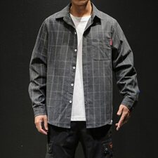2021春秋季新款日系马切达休闲大码宽松男扣领格子衬衫C510-P40，男装衬衫，电商A001