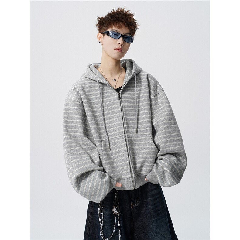 可二开条纹M-5XL大码34%棉66%涤纶连帽开衫卫衣男WY78194P88控138图片