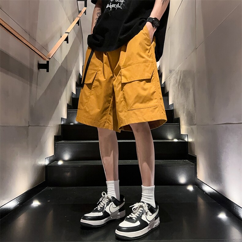 新款潮牌设计感自带腰带工装短裤多口袋五分休闲裤2024夏季男短裤图片