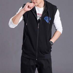 男士马甲无袖连帽背心运动马夹不倒绒针织开衫加肥加大码316款P70图片