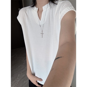 美式凉感V领无袖t恤夏季潮牌冰丝背心女夏外穿高级感痞帅运动汗衫图片