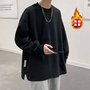 WASSUP HAPPY重磅圆领卫衣男春秋季潮牌重磅宽松大码开衩休闲外套图片