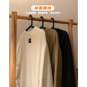 冬款纯色潮牌复古圆领内搭打底衫保暖双面德绒长袖T恤T21658-P38图片