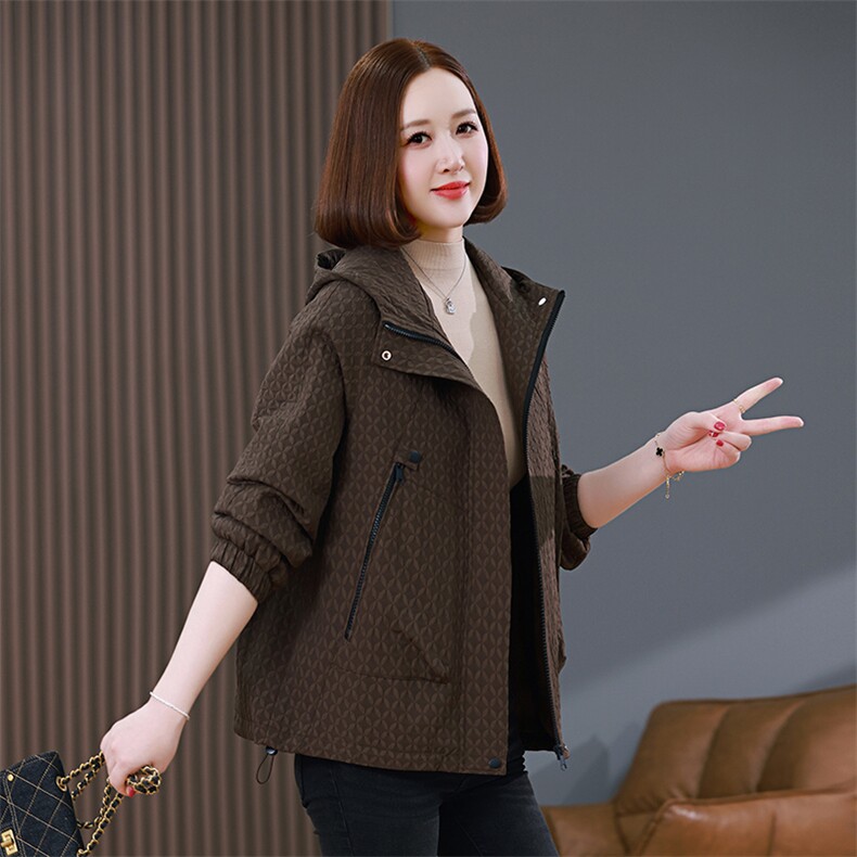 现货2024年秋季新款时尚潮流通勤连帽提花中年妈妈短外套，女装短外套，靓衣阁