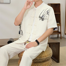 （版权注册仿款必究）夏季时尚亚麻套装男中式刺绣上衣长裤一套，男装休闲套装，星座1206（原A206）