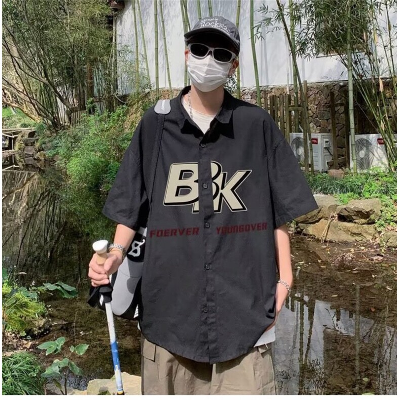 日系工装短袖衬衫男夏季少年感潮牌休闲衬衣学院风百搭宽松外套,男装衬衫,星座1013