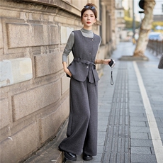 2026春季时尚西装马甲阔腿裤套装女装秋冬通勤气质职业穿搭三件套，女装套装/套裙，众宇琦