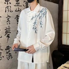 新中式风盘扣刺绣长袖衬衫男装唐装道袍衬衣外套春CA66，男装衬衫，星座1116A-1（原606A）